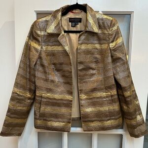 Nina McLemore Gold Bronze Metallic Shimmer Silk Open Front Blazer Jacket Size 8